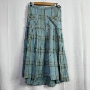 Free People Plaid Forever Midi Skirt Cottagecore Blue Pleated Fever Womens 6